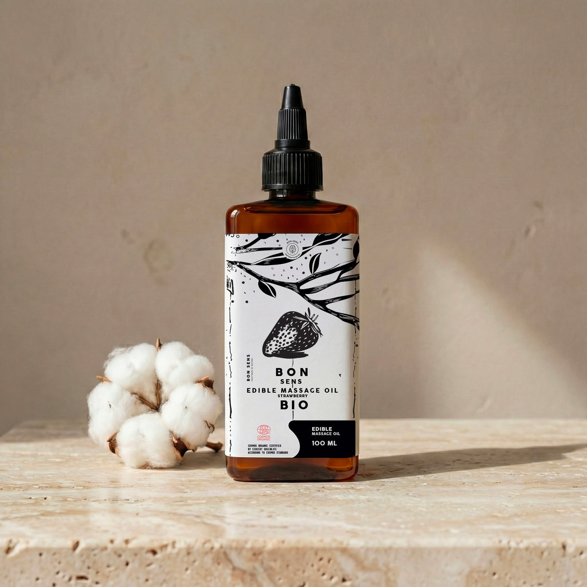 Huile de Massage Comestible Bio - Goût Fraise